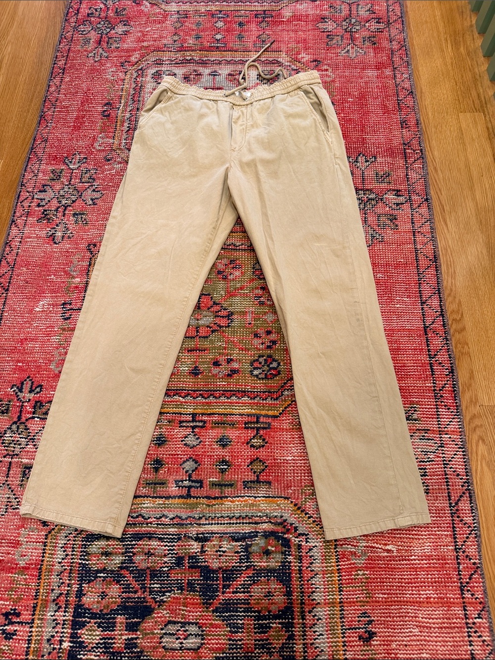Marine Layer Men's Saturday Pant  Drawstring Chinos in Light Tan Large